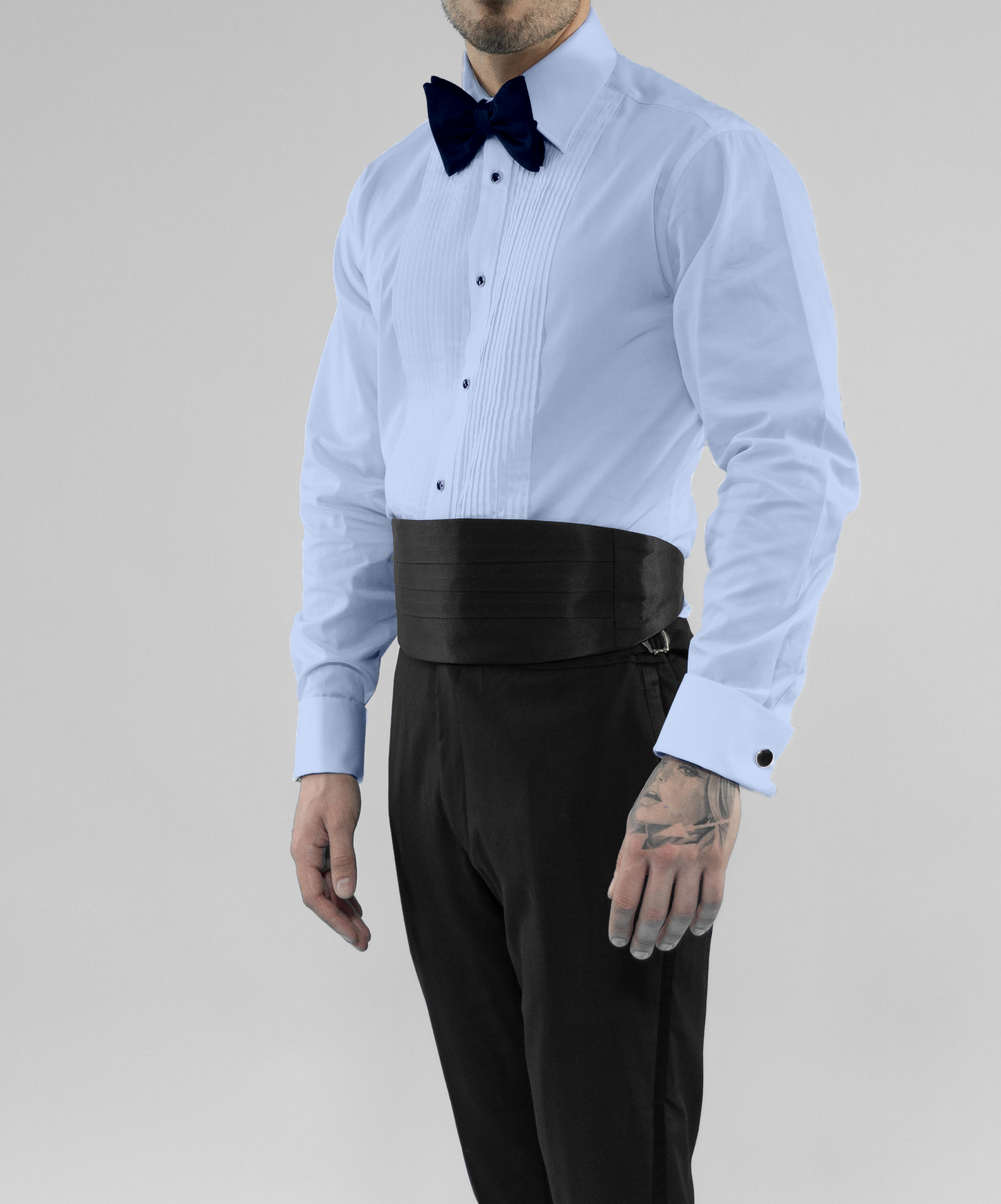 TUXEDO PLEATED LIGHT BLUE SHIRT